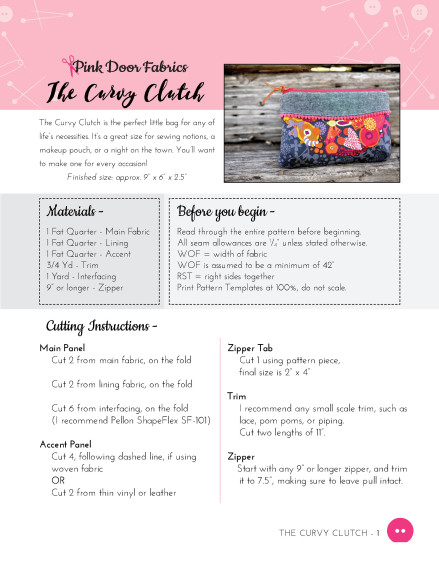 Pink Door Fabrics - The Curvy Clutch Tutorial and Pattern